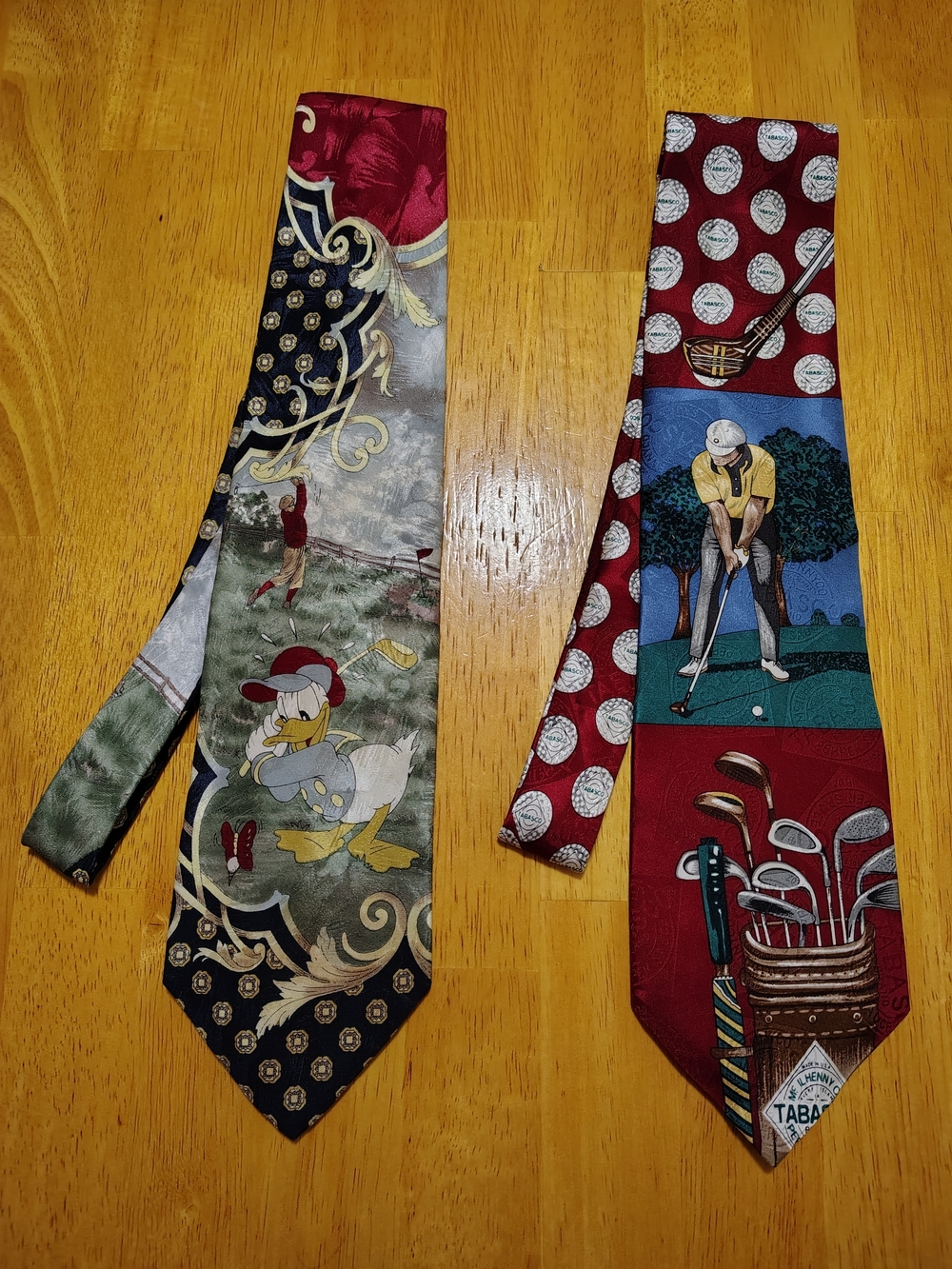 Disney Tabasco Tie Lot Mens Golf Theme Donald Duck Silk Polyester Blue Green